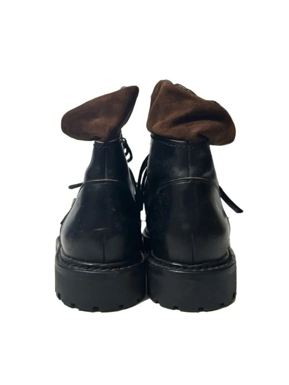 Gucci Short Boots 37 Black Dark Brown Lace Up Leather X - Picture 3 of 5